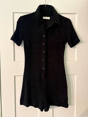 Suzi Kondi Black Velour Short Sleeve Polo Romper